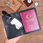 MISK ART Leather Passport Cover & Luggage Tag — Glossy Black, 2038 — product detail