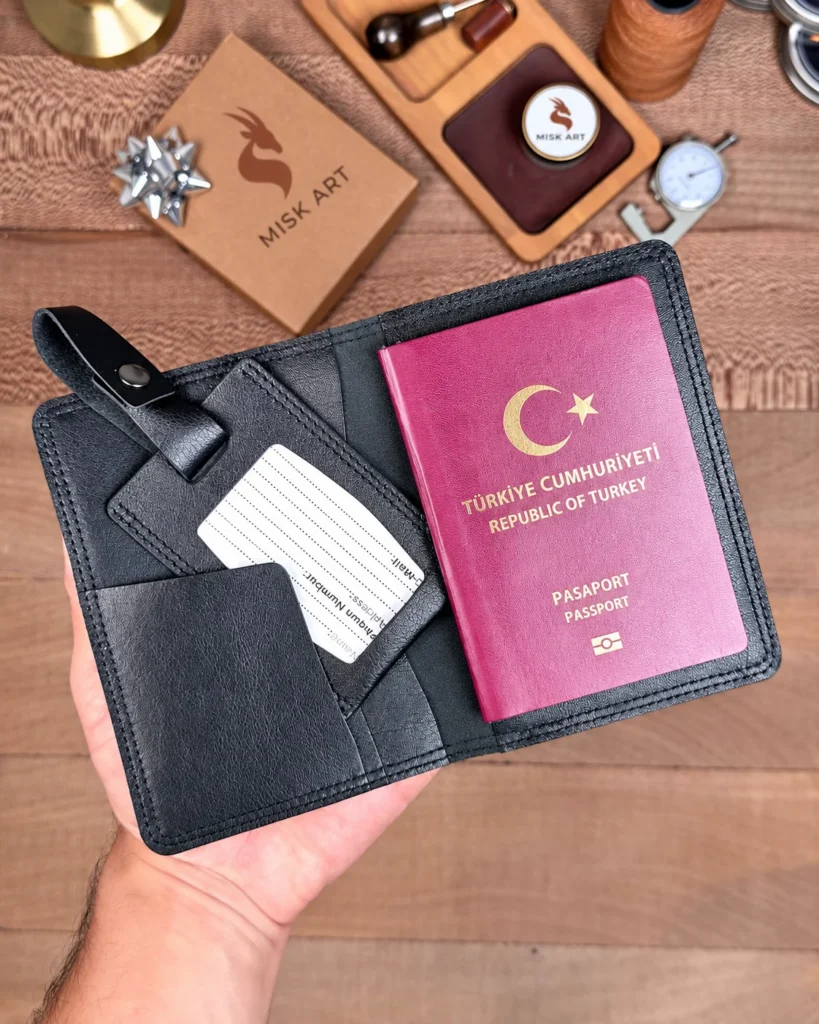 MISK ART Leather Passport Cover & Luggage Tag — Glossy Black, 2038 — product detail