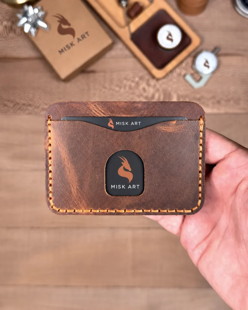 MISK ART Hand-Stitched Leather Card Holder — Hazelnut Brown, 2066 — product detail