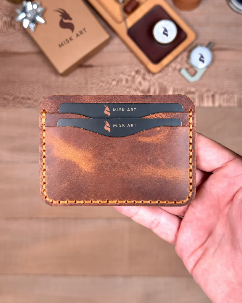MISK ART Hand-Stitched Leather Card Holder — Hazelnut Brown, 2066 — product detail