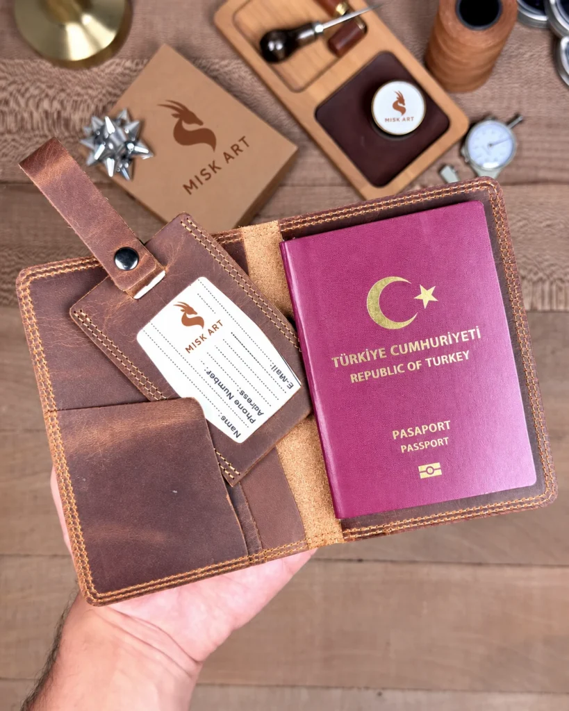 MISK ART Leather Passport Cover & Luggage Tag — Hazelnut Brown, 2038 — product detail