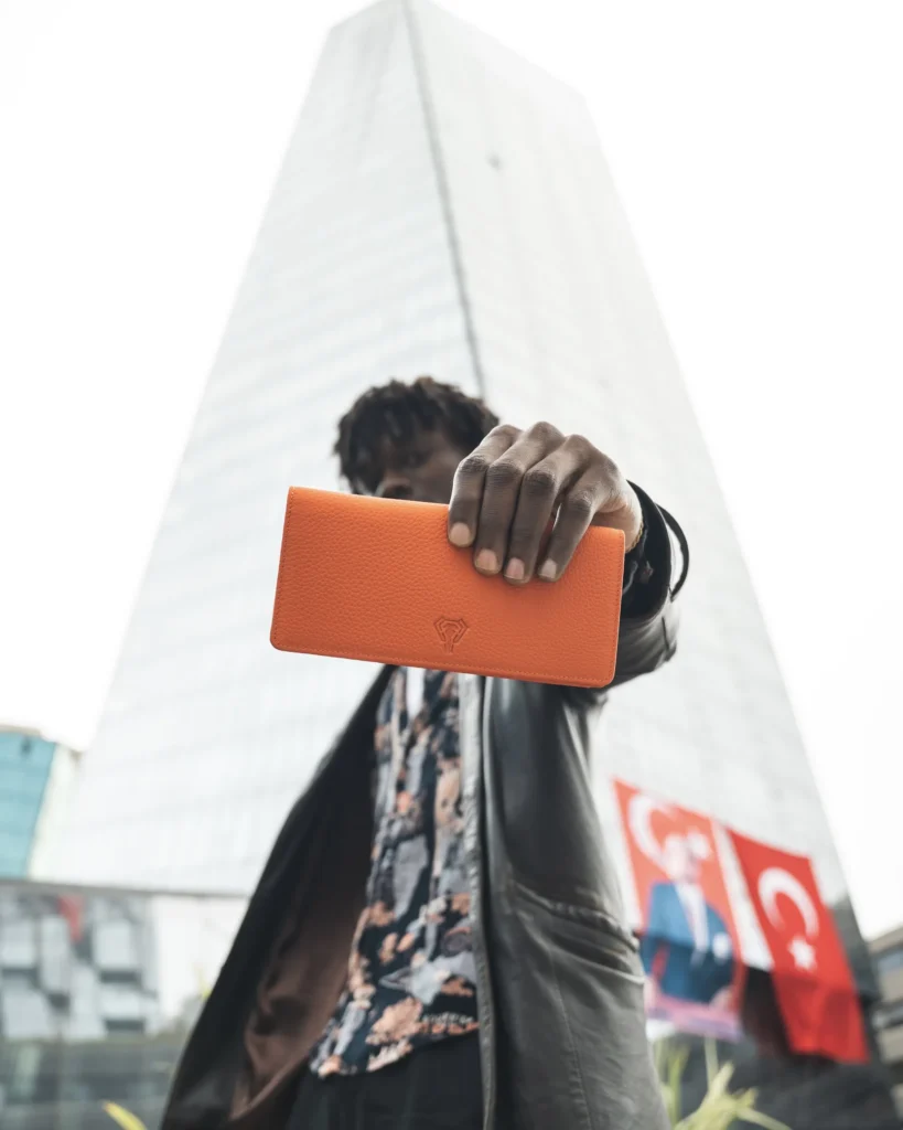 Leather Phone Wallet — Orange, Guti, 2028 — product view 2