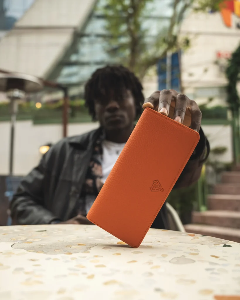 Leather Phone Wallet — Orange, Guti, 2028 — product view 1