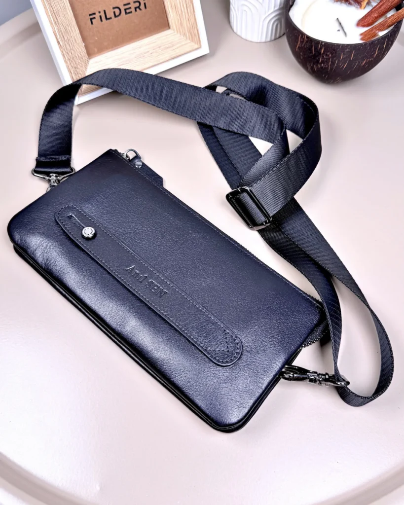 Men's Leather Handbag — Glossy Black, 2029 — product view 2