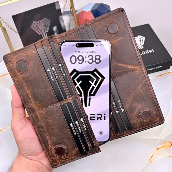Leather Phone Wallet — Brown, 2028 — product view 1