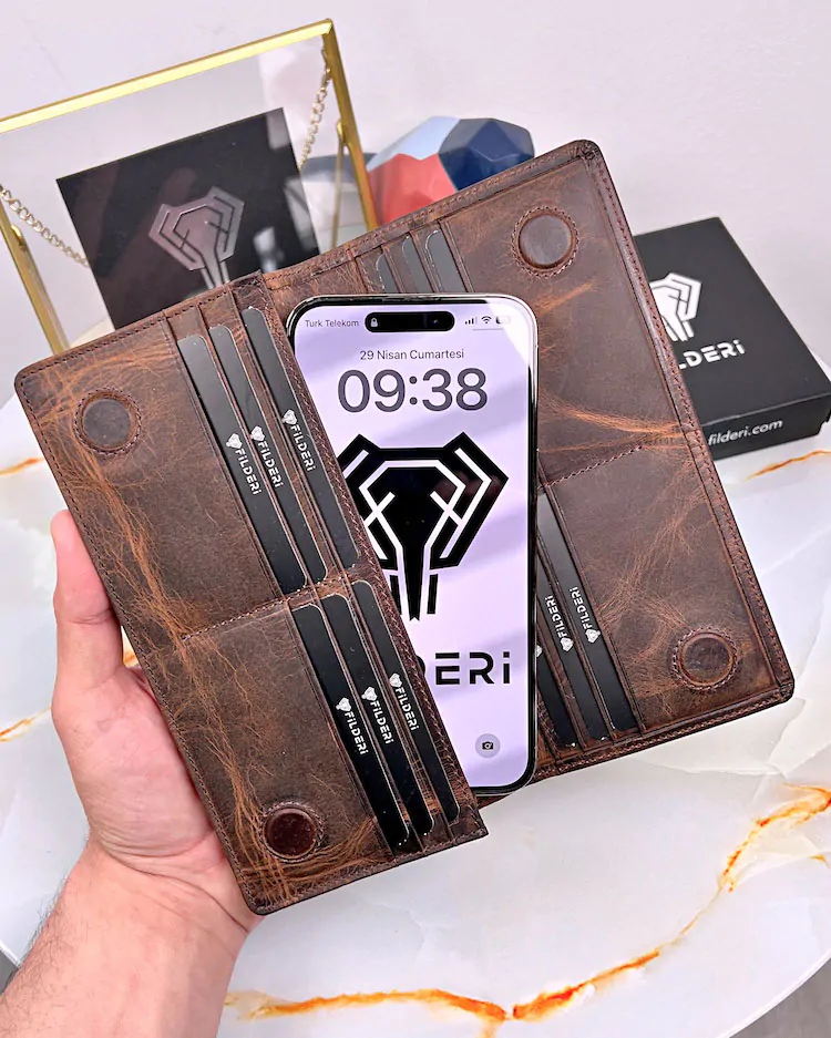 Leather Phone Wallet — Brown, 2028 — product view 1
