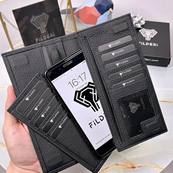Magnetic Leather Phone Wallet — Black, Guti, 2047 — product view 1