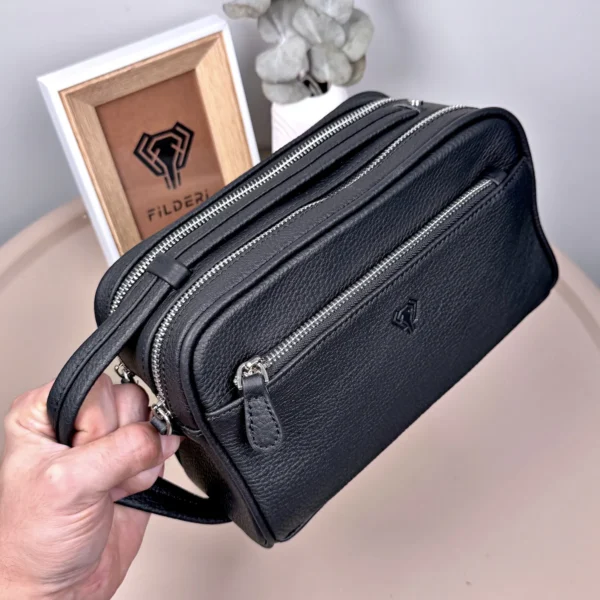 Large Men's Leather Handbag — Matte Black, 2104 — product view 1