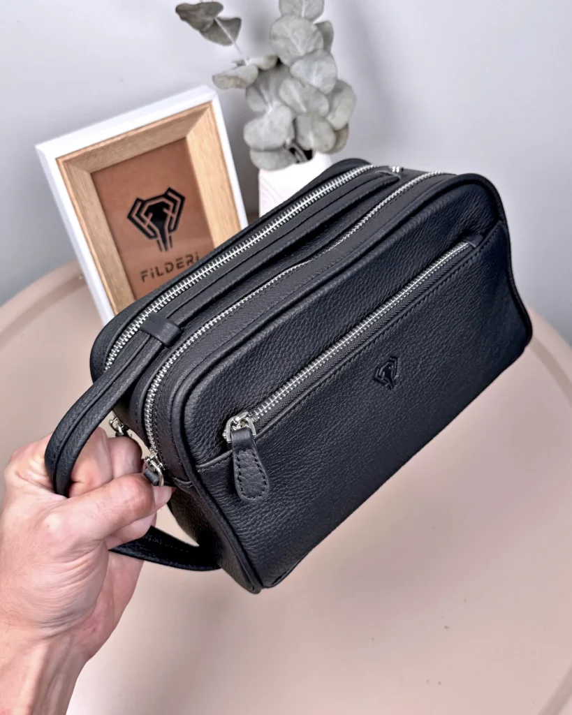 Large Men's Leather Handbag — Matte Black, 2104 — product view 1