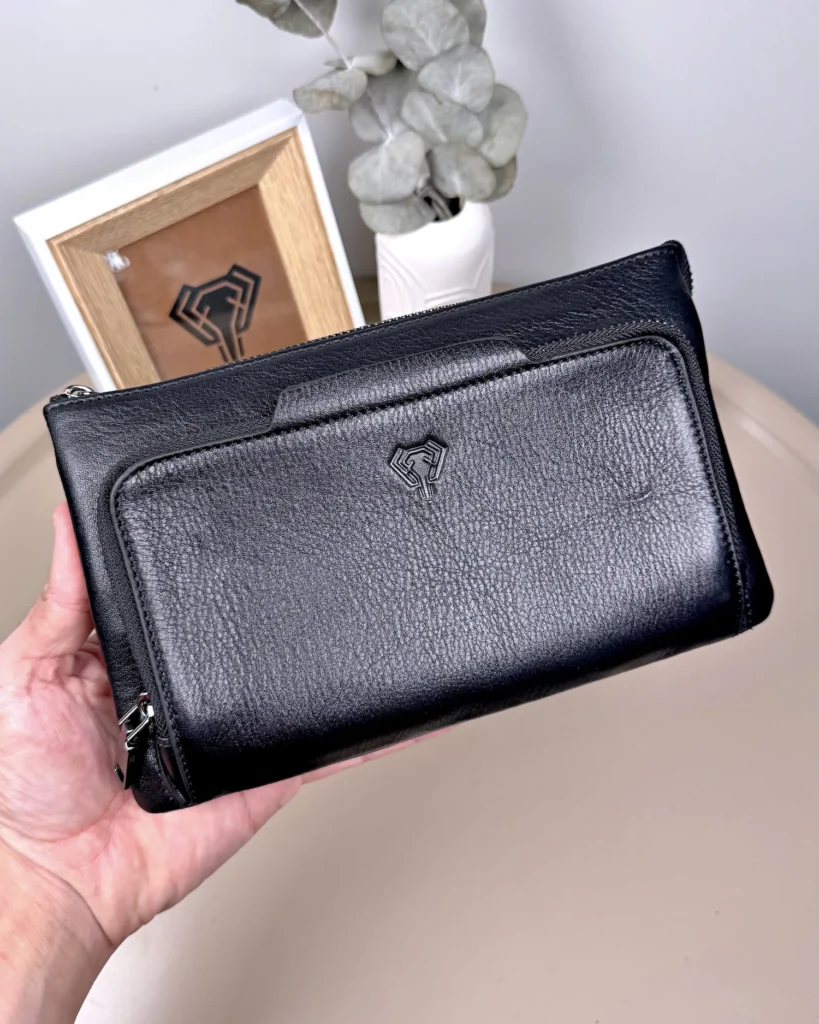 Men's Leather Handbag — Glossy Black, 2113 — product view 2