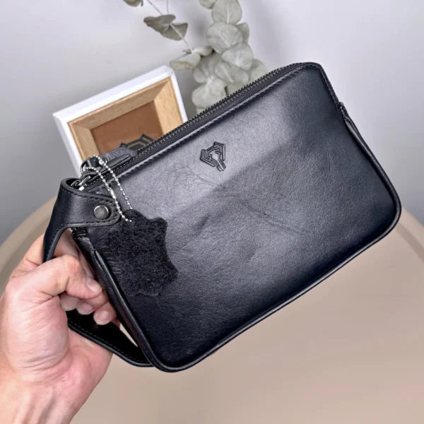 Men's Leather Handbag — Glossy Black, 2101 — product view 1