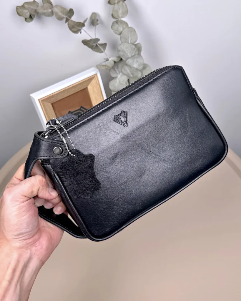 Men's Leather Handbag — Glossy Black, 2101 — product view 1
