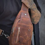 Distressed Leather Crossbody Bag — Hazelnut Brown, 2083 — product view 1