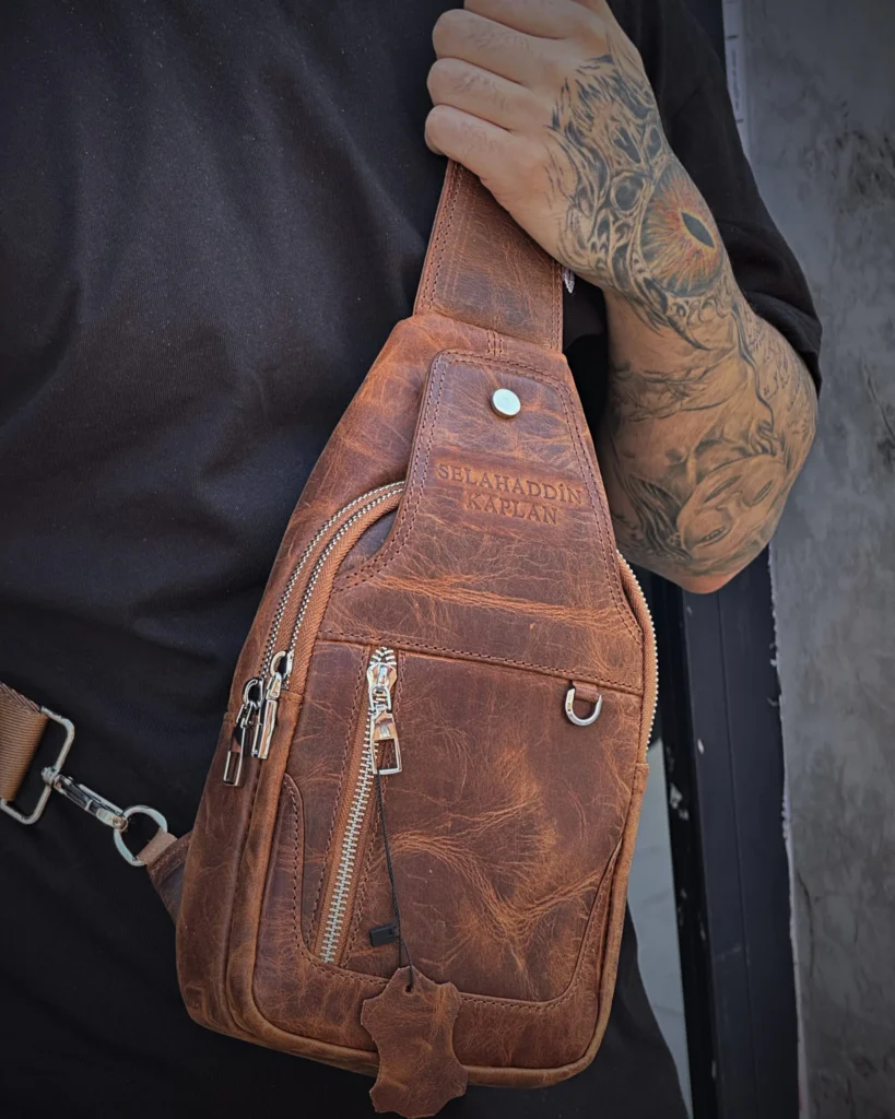 Distressed Leather Crossbody Bag — Hazelnut Brown, 2083 — product view 1