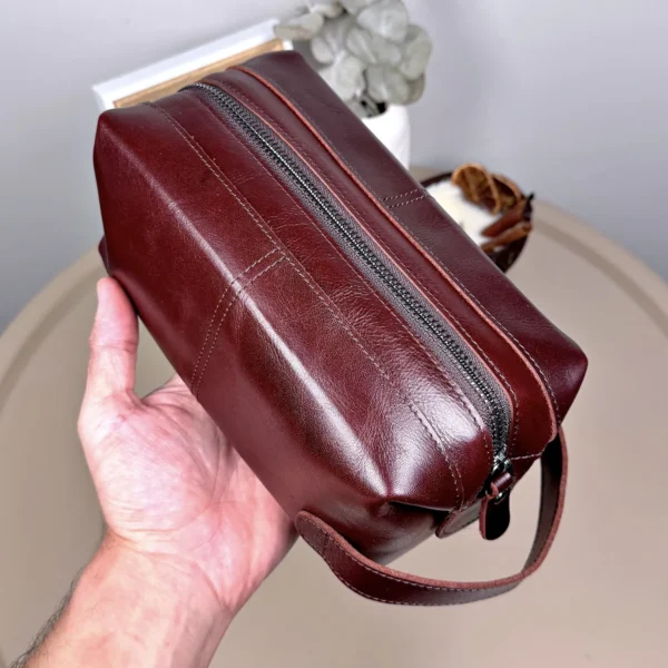 Leather Handbag — Glossy Brown, 2057 — product view 1