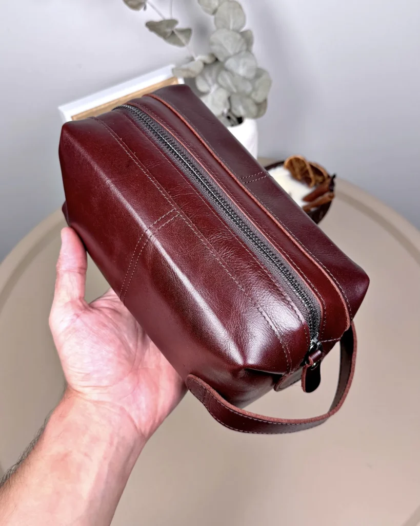 Leather Handbag — Glossy Brown, 2057 — product view 1