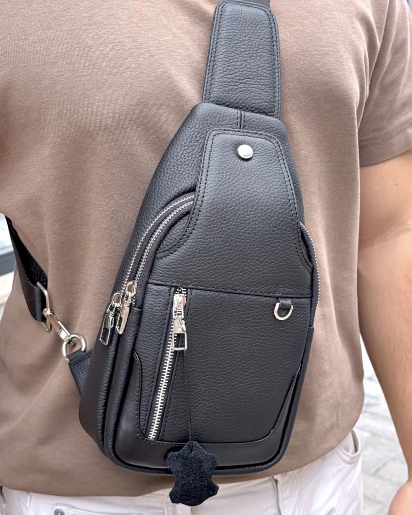 Leather Crossbody Bag — Black, 2083 — product view 1
