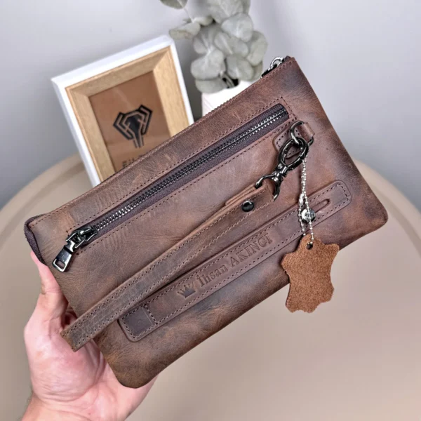 Distressed Men's Leather Handbag — Brown, 2113 — product view 1