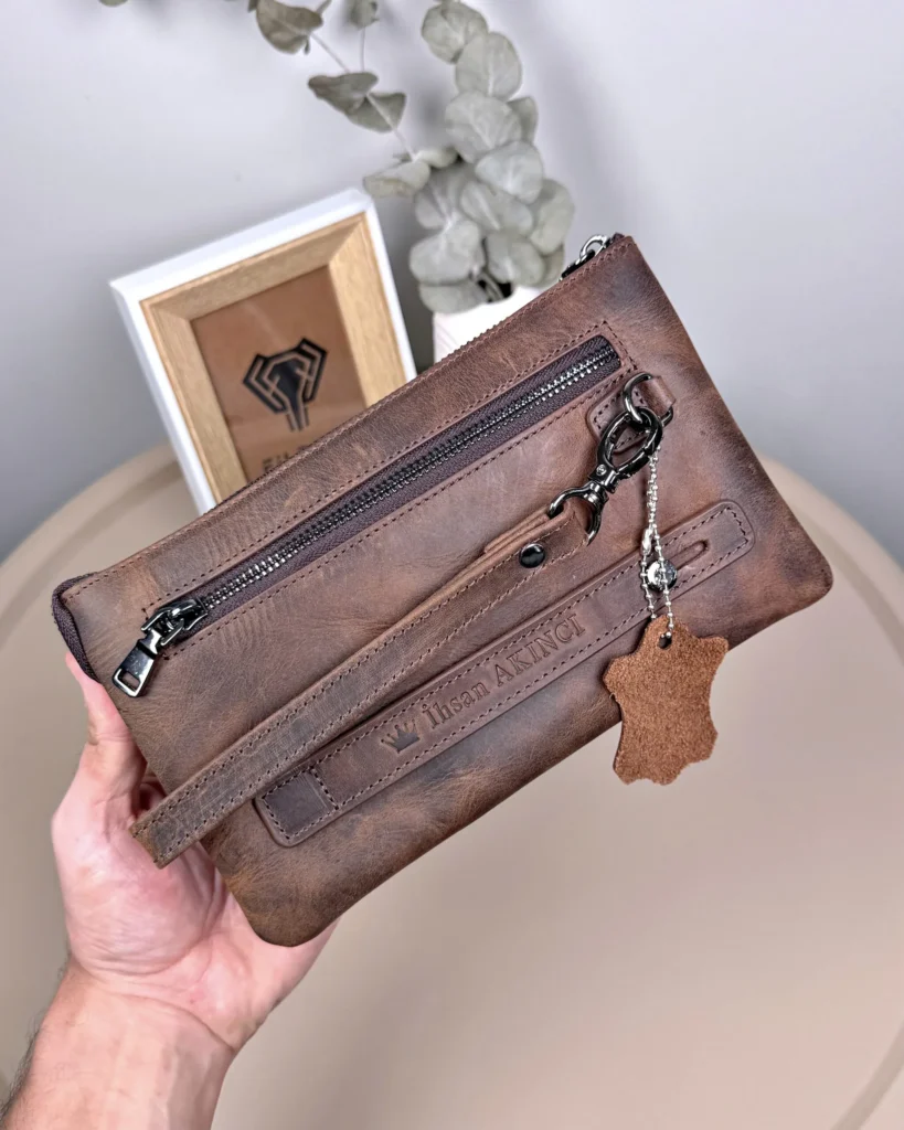Distressed Men's Leather Handbag — Brown, 2113 — product view 1