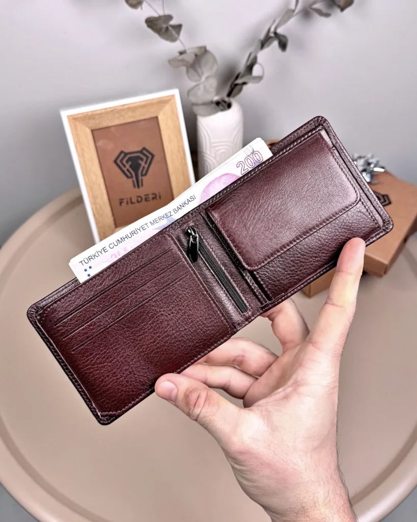 Men's Leather Wallet — Glossy Brown, 2016 — product view 2