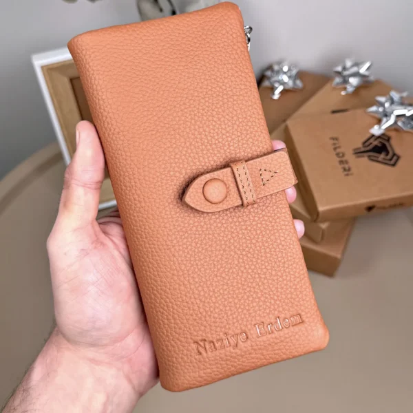 Zip Magnetic Women's Leather Wallet — Cognac, 2133 — product view 1