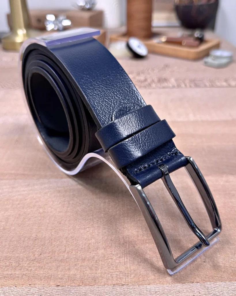 Men's Leather Belt — Navy, Denim Style — product view 1