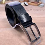 Men's Leather Belt — Black, Denim Style — product view 1