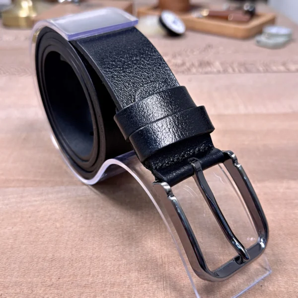 Men's Leather Belt — Black, Denim Style — product view 1