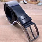 Distressed Men's Leather Belt — Black — product view 1