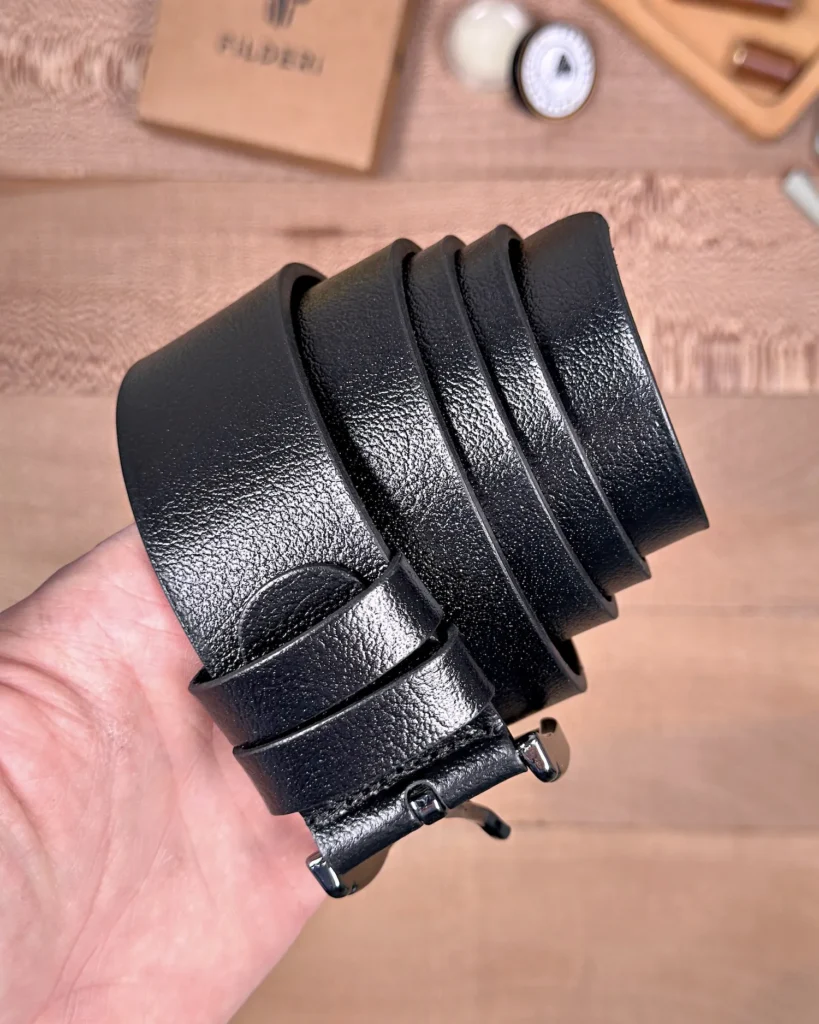 Men's Leather Belt — Black, Denim Style — product view 2