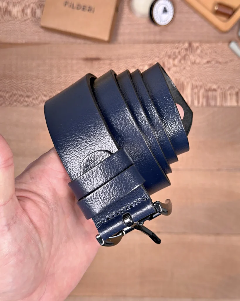 Men's Leather Belt — Navy, Denim Style — product view 2