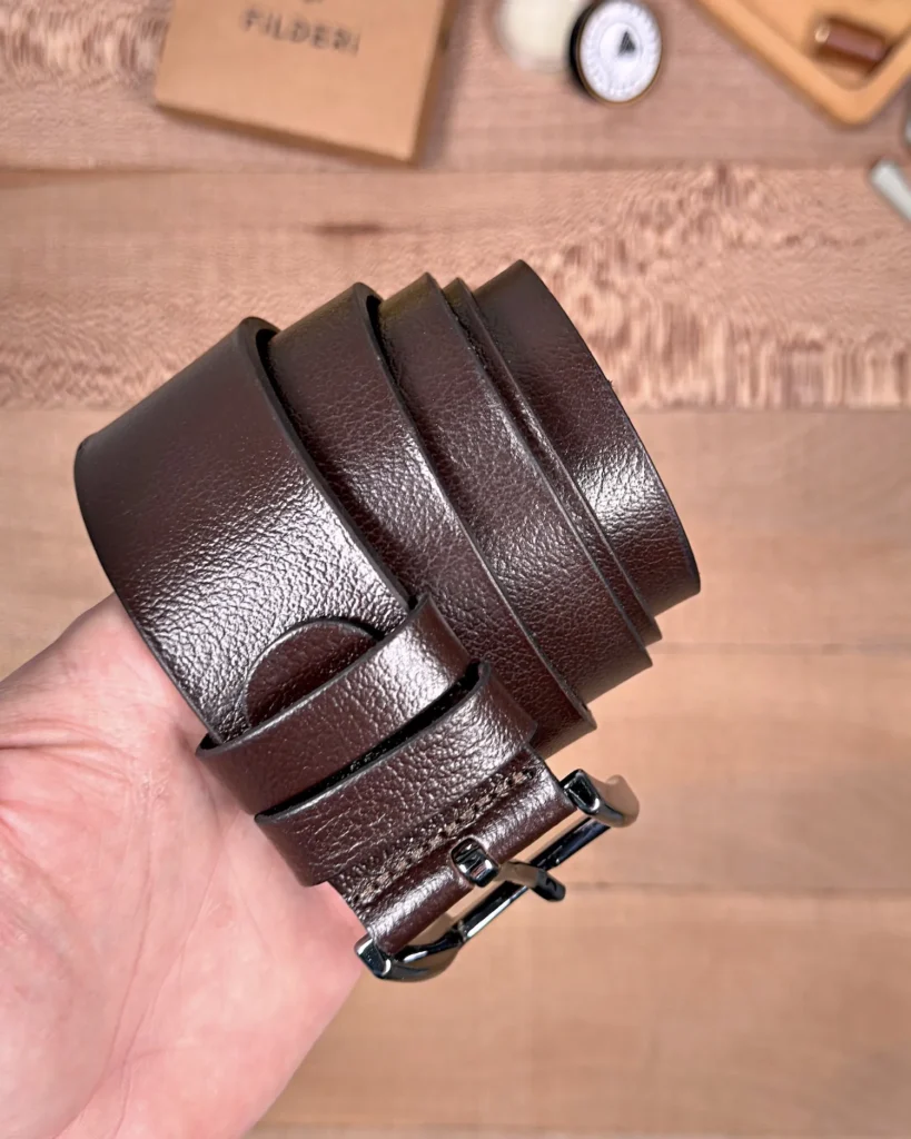 Men's Leather Belt — Brown, Denim Style — product view 2