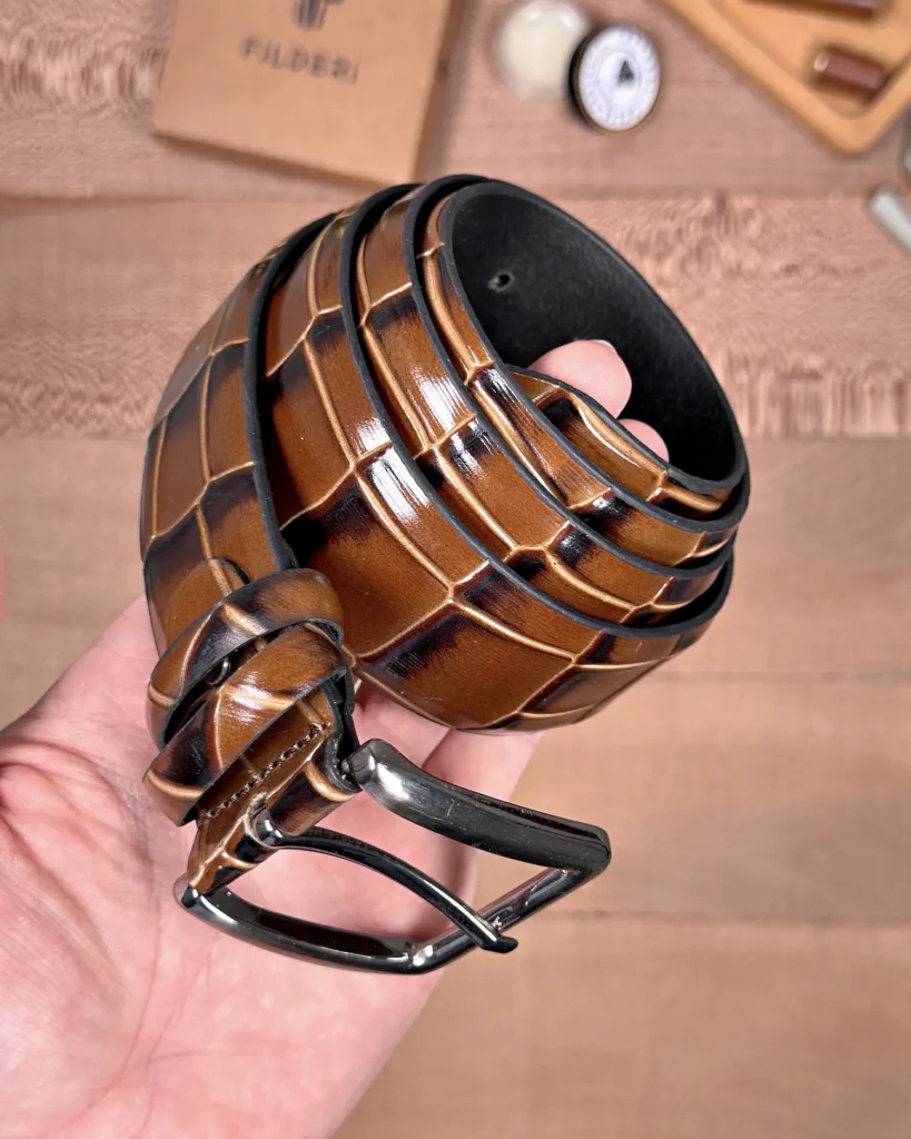 Men's Leather Belt — Cognac, Croco — product view 2