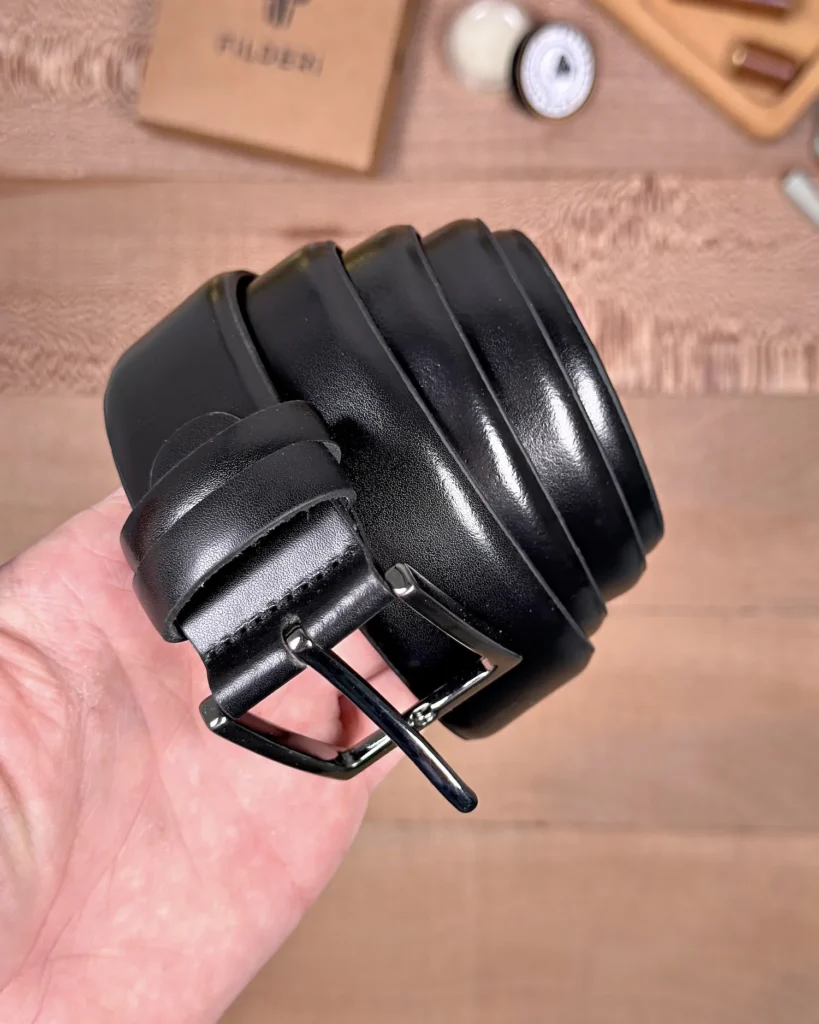 Men's Leather Belt — Glossy Black, Dress Style — product view 2