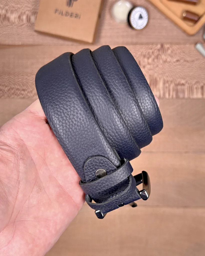 Men's Leather Belt — Navy, Dress Style — product view 2