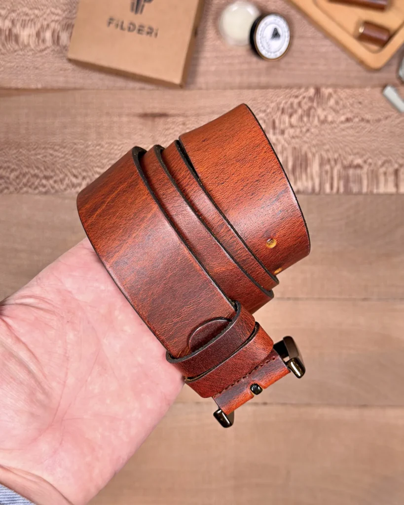 Distressed Men's Leather Belt — Reddish Brown — product view 2
