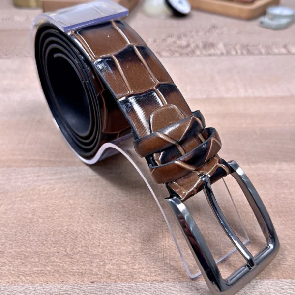 Men's Leather Belt — Cognac, Croco — product view 1