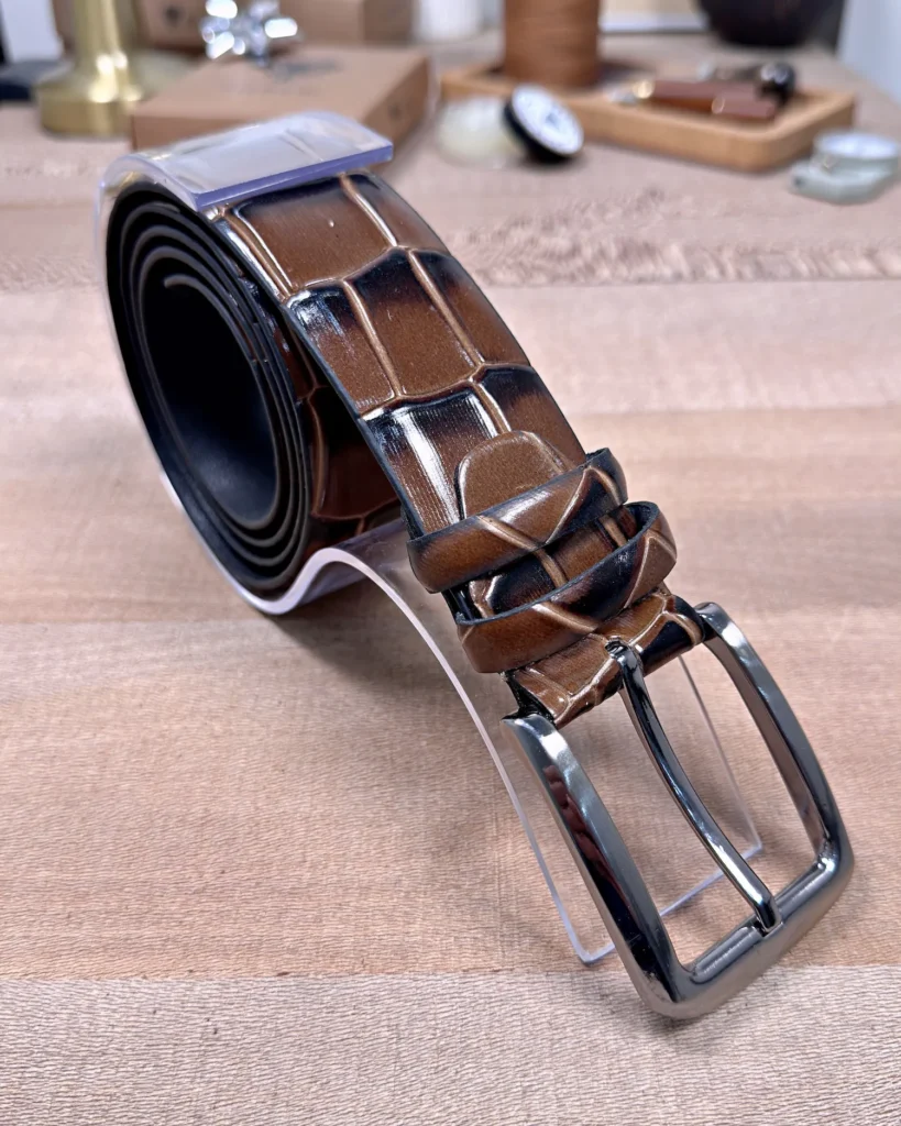 Men's Leather Belt — Cognac, Croco — product view 1