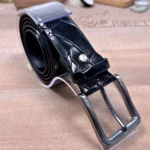 Men's Leather Belt — Black, Croco — product view 1