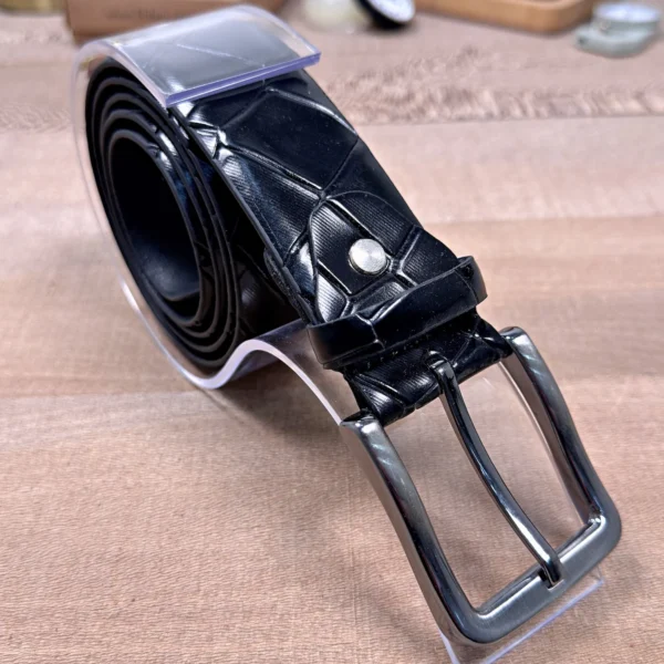 Men's Leather Belt — Black, Croco — product view 1