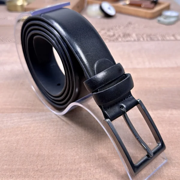 Men's Leather Belt — Glossy Black, Dress Style — product view 1