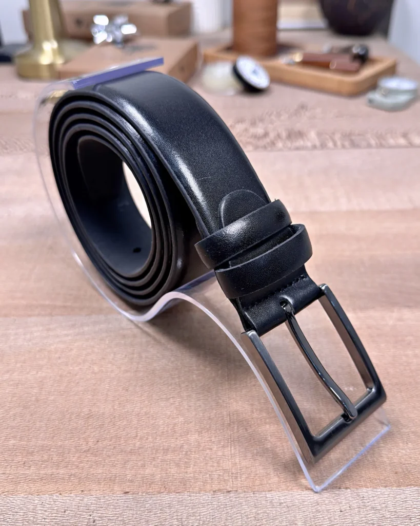 Men's Leather Belt — Glossy Black, Dress Style — product view 1