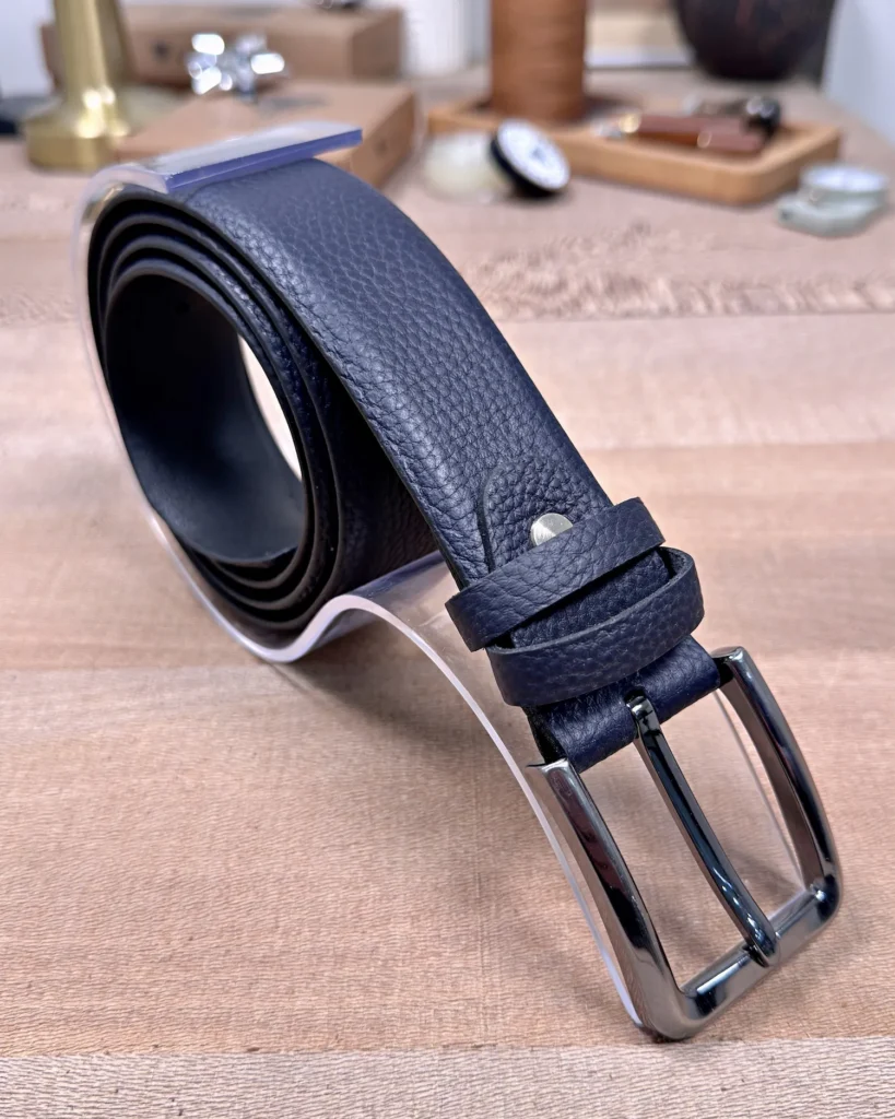 Men's Leather Belt — Navy, Dress Style — product view 1