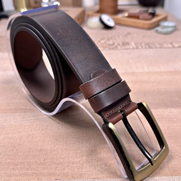 Distressed Men's Leather Belt — Brown — product view 1