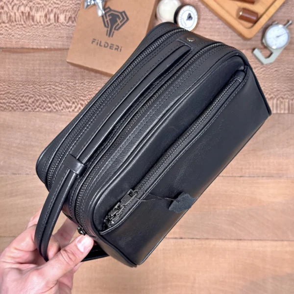 Large Men's Leather Handbag — Glossy Black, 2104 — product view 1