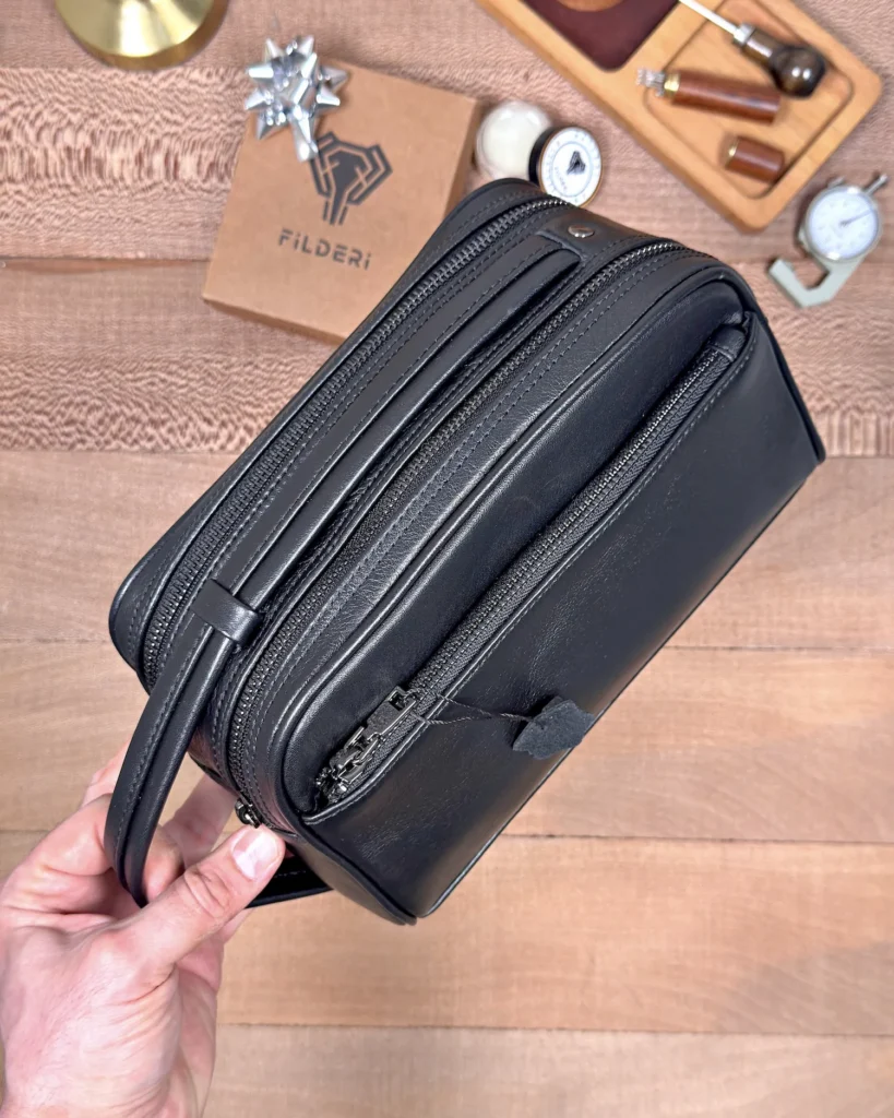 Large Men's Leather Handbag — Glossy Black, 2104 — product view 1