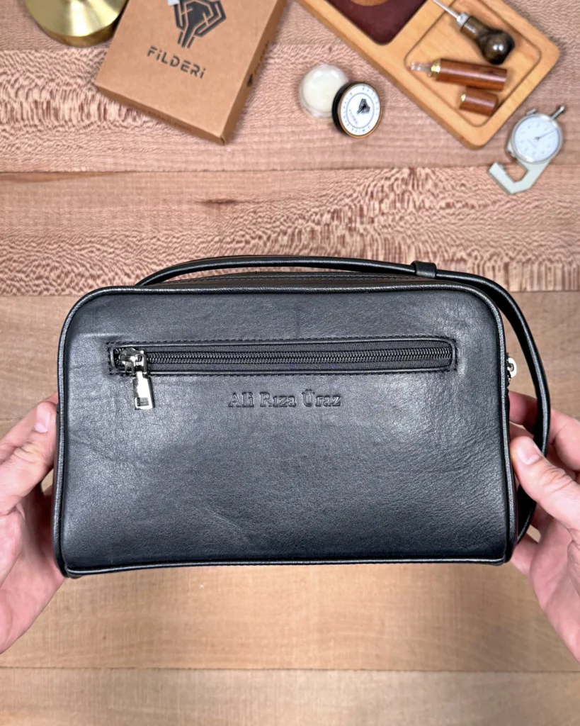 Large Men's Leather Handbag — Glossy Black, 2104 — product view 2