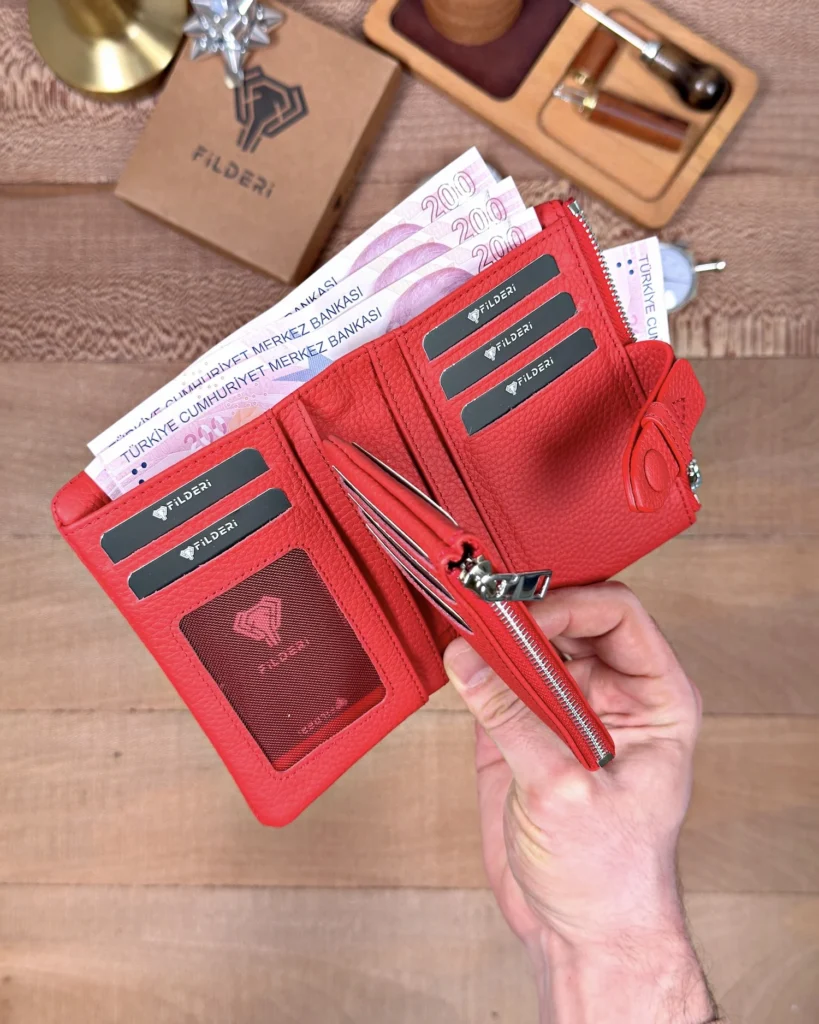 Compact Women's Leather Wallet — Red, 2149 — product view 1
