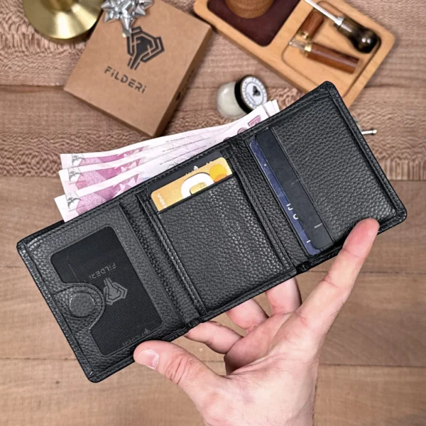 Magnetic Leather Wallet — Black, Guti, 2067 — product view 1