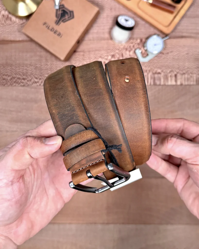 Distressed Men's Leather Belt — Brown, Dress Style — product view 2